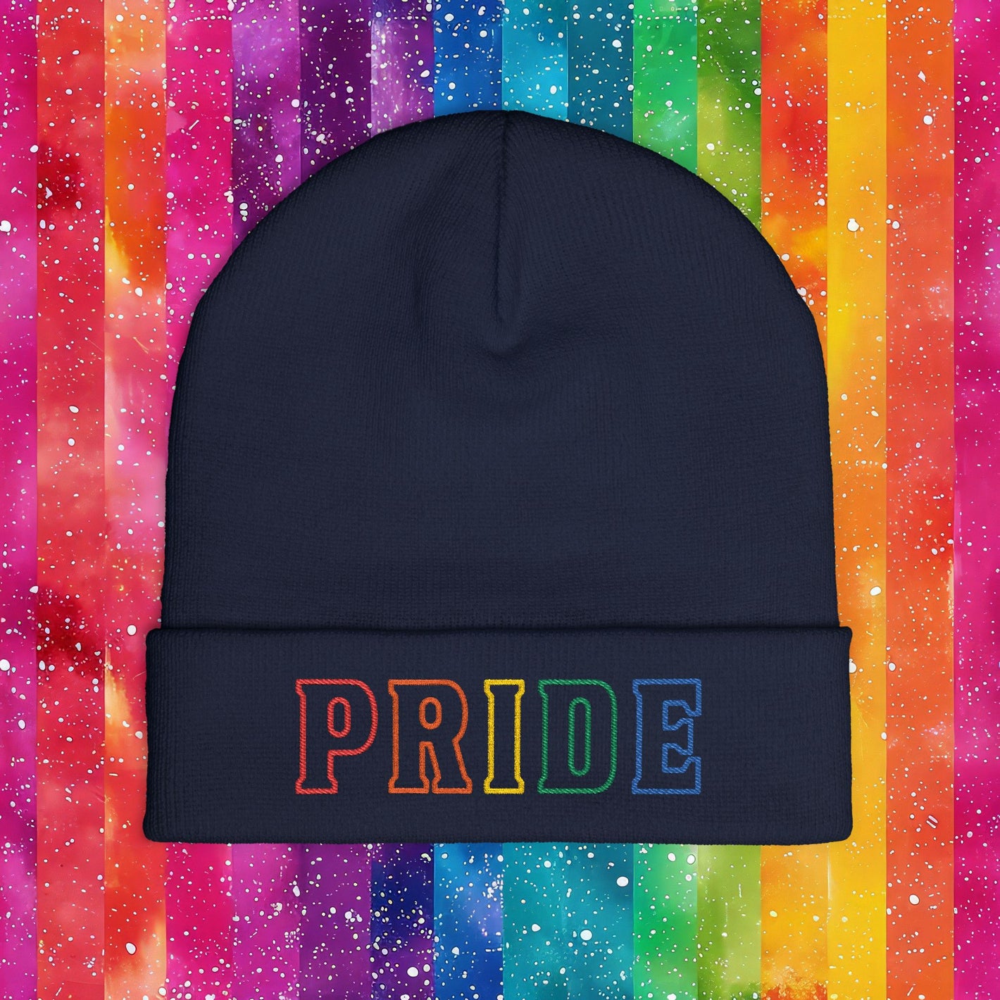 Bespattered Facade Rainbow LGBTQ+ Pride Embroidered Knit Beanie