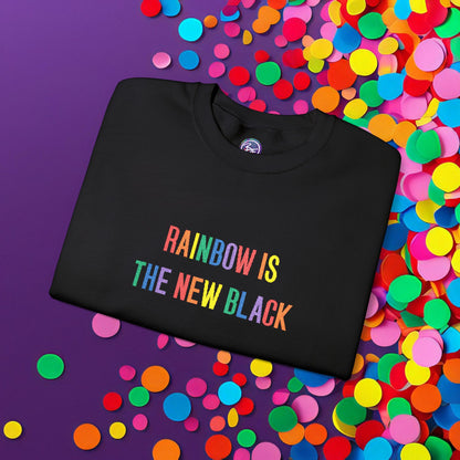 Bespattered Facade "Rainbow Is the New Black" Colorful Embroidered Crewneck Sweatshirt