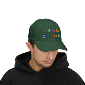 Childless Cat Dude Rainbow Embroidered Classic Cap (10 Hat Colors)