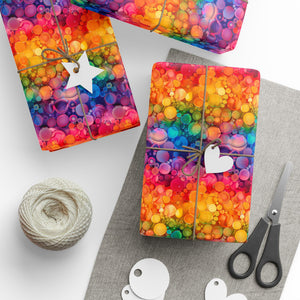 Bespattered Facade Rainbow Ink Circles Wrapping Paper | Three Sizes | Glossy or Matte
