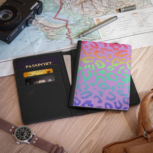 Bespattered Facade Rainbow Leopard Vegan Leather Passport Cover