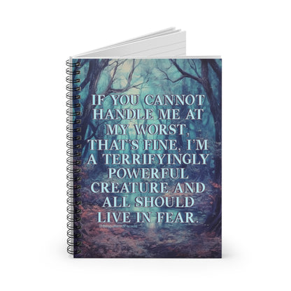Bespattered Facade Rainbow "Terrifyingly Powerful" Spiral Notebook - Lined Pages