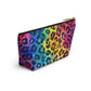 Bespattered Facade Rainbow Watercolor Leopard Accessory Pouch With T-Bottom | 2 Sizes