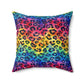Bespattered Facade Rainbow Watercolor Leopard Faux Suede Square Throw Pillow | 4 Sizes