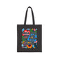 Bespattered Facade "Smile More, Care Less..." Floral Canvas Tote Bag Reusable Carryall