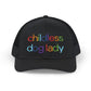 Childless Dog Lady Rainbow Embroidered Snapback Trucker Cap (10 Hat Colors)