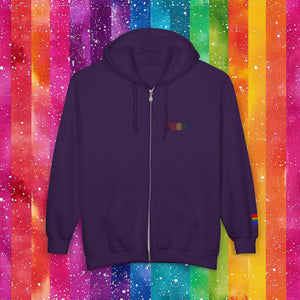 Bespattered Facade Rainbow Proud LGBTQ+ Pride Embroidered Full-Zip Hoodie