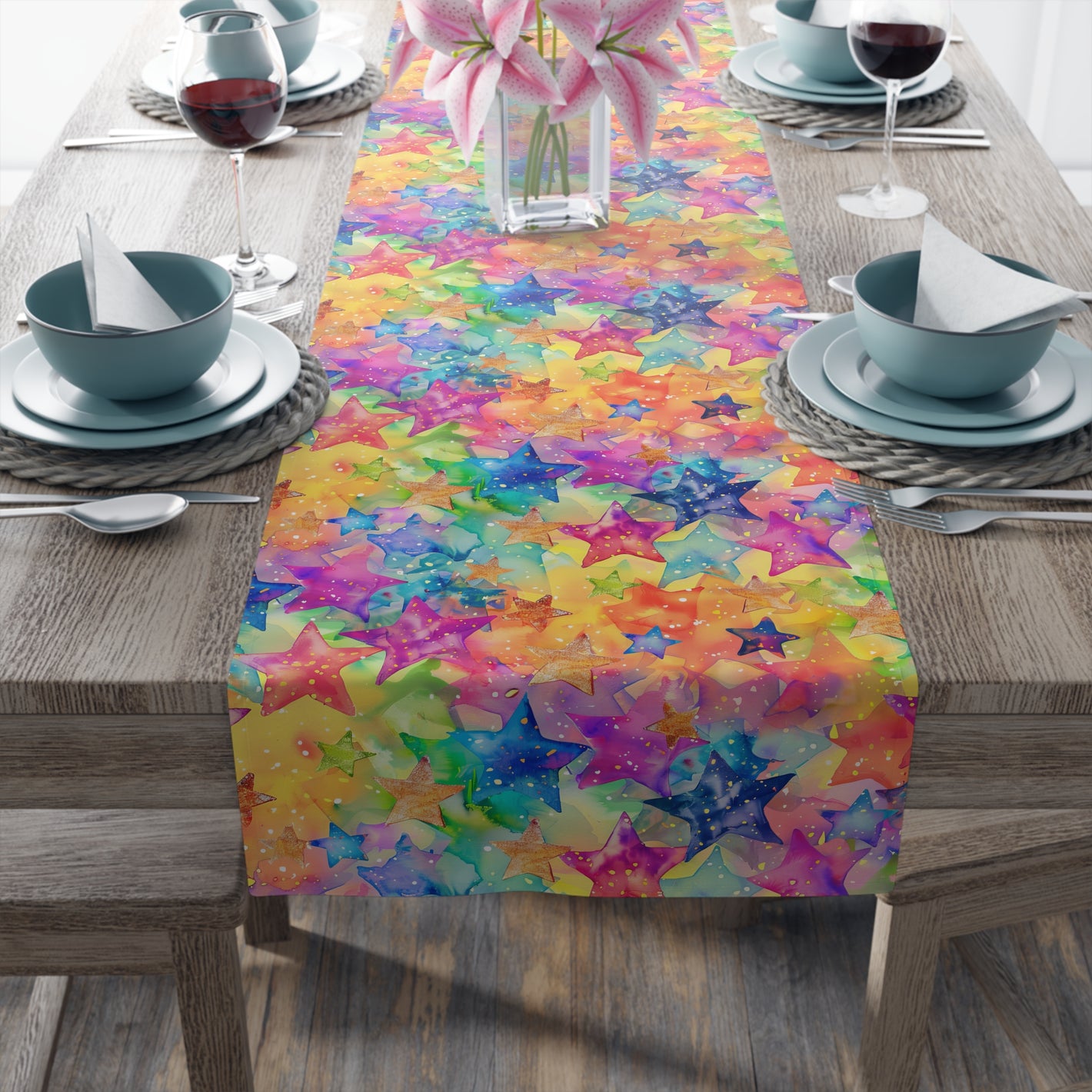 Bespattered Facade Rainbow Stars Table Runner (2 sizes)
