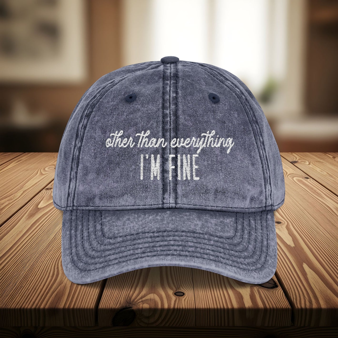 Bespattered Facade "I'm Fine" White Embroidered Vintage Cap