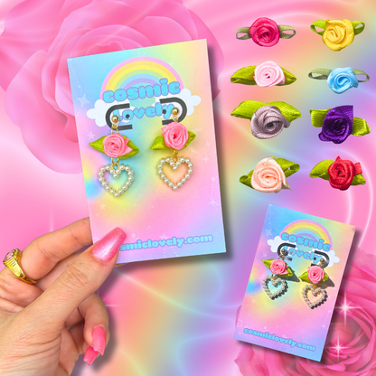 Neon Pink Flower Coquette Heart Earrings