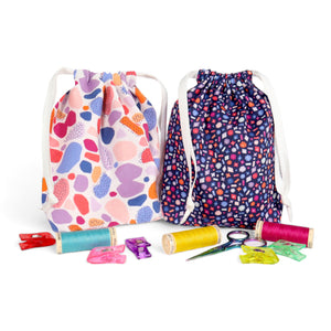 Drawstring Bag Sewing Kit - Navy Gens & White Floral - Makes 2 Bags