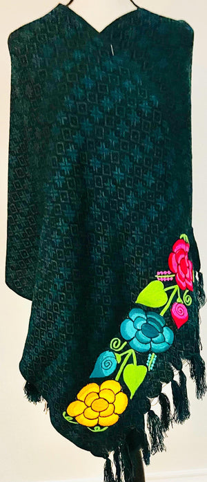 Embroidered Handmade Mexican Shawl Reboso Bordado Mexicano