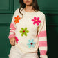 BiBi Colorful Floral Patched Sweater With Striped Sleeves