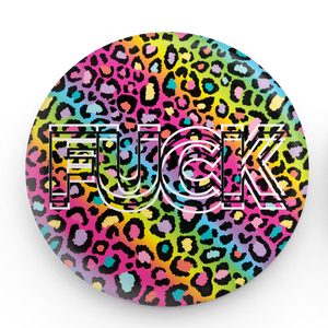 Bespattered Facade Everyone's Favorite Word Rainbow Leopard Print Button Pin