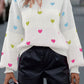 Multicolor Heart Pattern Colorblock High Neck Sweater