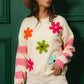 BiBi Colorful Floral Patched Sweater With Striped Sleeves