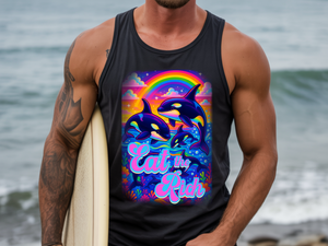 Bespattered Facade Whimsical "Eat the Rich" Orcas Unisex Jersey Tank