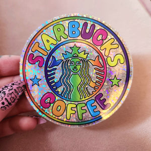 Rainbow  Holographic Starbucks Sticker, 3in.
