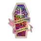 Pink Holographic Hidden Skeleton Coffin Sticker, 2.5 x 3.5 in.