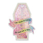 Pink Holographic Hidden Skeleton Coffin Sticker, 2.5 x 3.5 in.