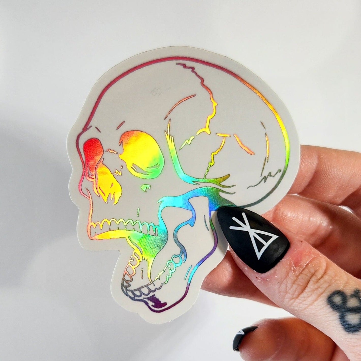 Holographic Rainbow Skull Sticker, 2.6 x 3 in.