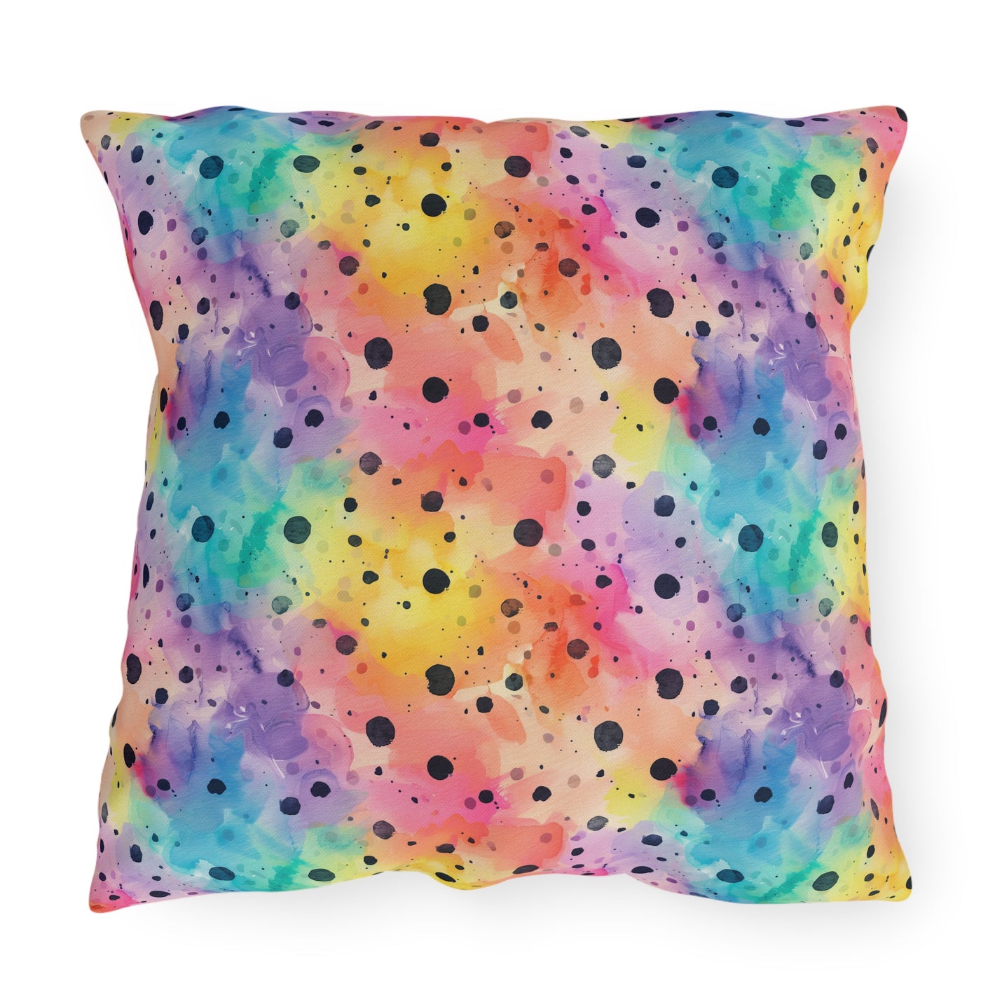 Bespattered Facade Rainbow Watercolor Dots UV-Resistant Outdoor Pillows | 4 Sizes