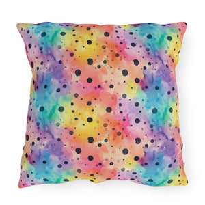 Bespattered Facade Rainbow Watercolor Dots UV-Resistant Outdoor Pillows | 4 Sizes