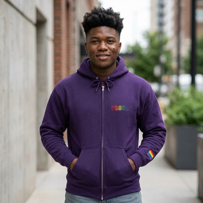 Bespattered Facade Rainbow Proud LGBTQ+ Pride Embroidered Full-Zip Hoodie