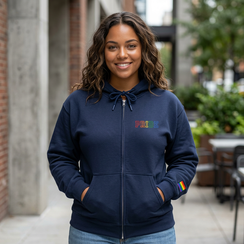 Bespattered Facade Rainbow LGBTQ+ Pride Embroidered Full-Zip Hoodie