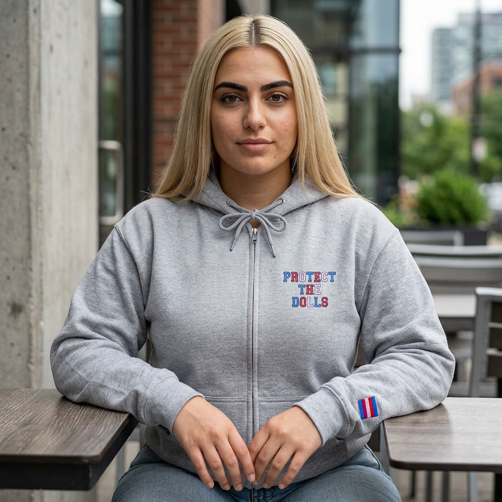 Bespattered Facade Protect the Dolls LGBTQ+ Pride Trans Support Embroidered Full-Zip Hoodie