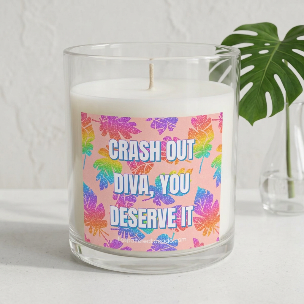 Bespattered Facade Semi-Motivational Glass Candle – "Crash Out Diva, You Deserve It" (11oz)