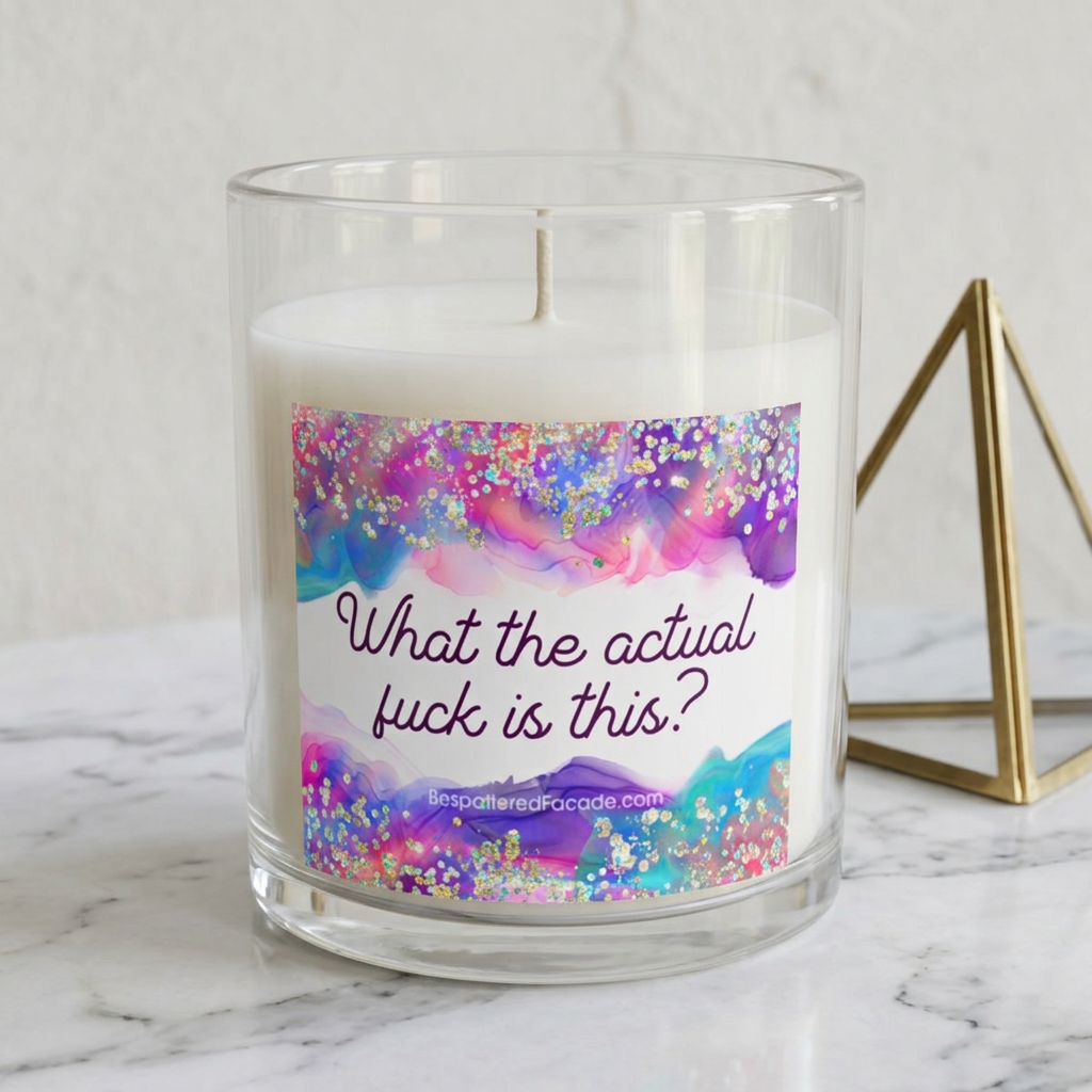 Bespattered Facade Semi-Motivational Glass Candle – "What the Actual F*ck Is This?" (11oz)
