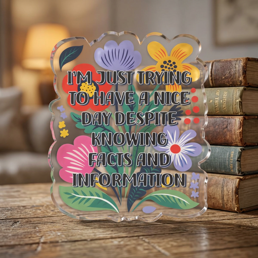 "Just Trying to Have a Nice Time" Floral Acrylic Standee Figurine Tabletop Sign