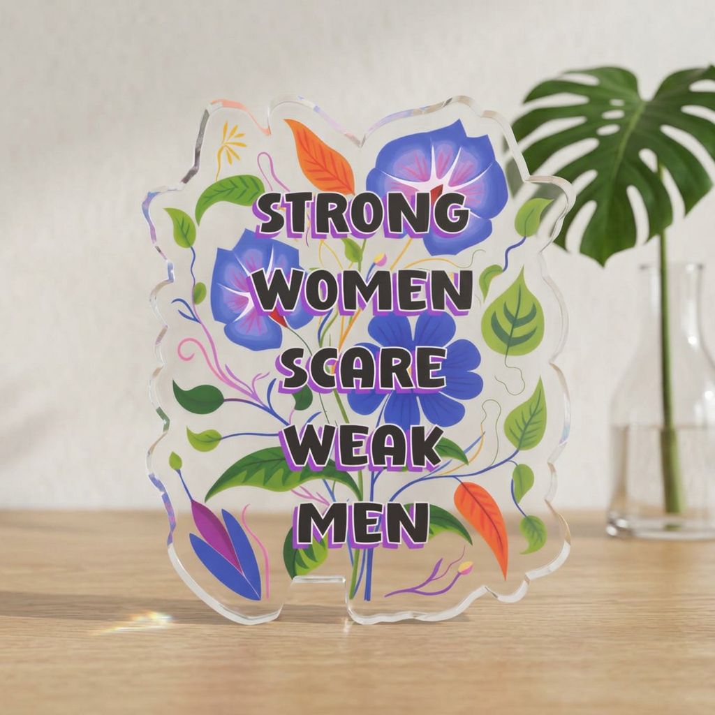 "Strong Women Scare Weak Men" Floral Acrylic Standee Figurine Tabletop Sign