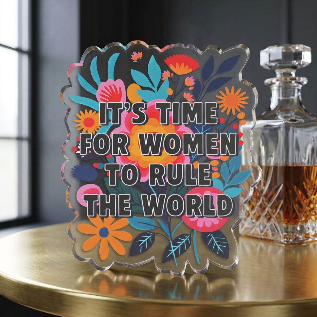 "It's Time for Women to Rule the World" Floral Acrylic Standee Figurine Tabletop Sign