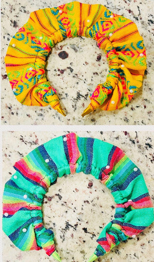 2x Diademas Mexicana Artesanales Tela Cambaya 2x Mexican Sarape Headbands Cambaya Cloth