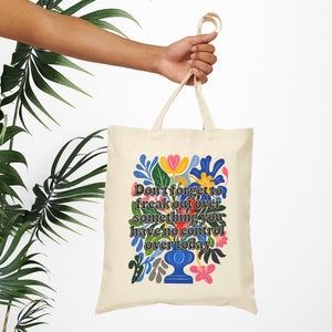 Bespattered Facade "Don't Forget" Floral Canvas Tote Bag Reusable Carryall
