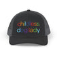 Childless Dog Lady Rainbow Embroidered Snapback Trucker Cap (10 Hat Colors)