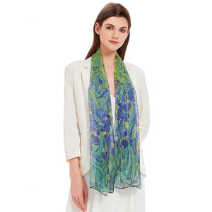 van Gogh Irises Long Sheer Scarf – Lightweight, Elegant, Silky-Soft