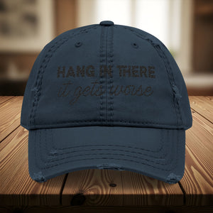 Bespattered Facade "Hang in There" Black Embroidered Distressed Cap