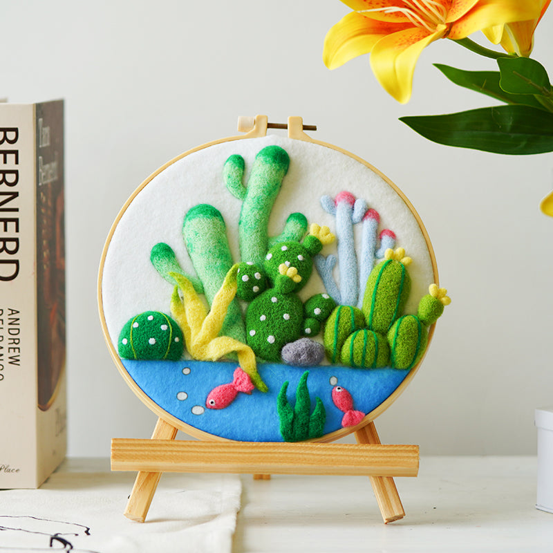 Needle Felting Kit - Underwater Greenery. Wizardi DIY Wool Craft Kit F07N8-W437