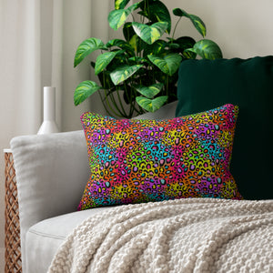 Bespattered Facade Neon Rainbow Leopard Lumbar Throw Pillow