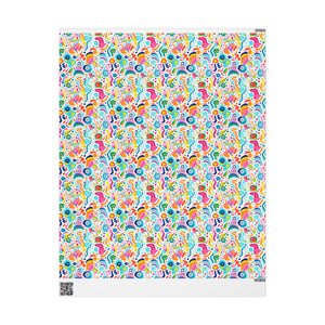 Bespattered Facade Rainbow Doodles Wrapping Paper | Three Sizes | Glossy or Matte