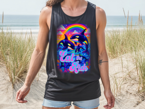 Bespattered Facade Whimsical "Eat the Rich" Orcas Unisex Jersey Tank