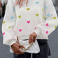 Multicolor Heart Pattern Colorblock High Neck Sweater