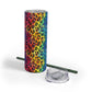 Bespattered Facade Rainbow Watercolor Leopard Maars Maker Skinny Matte Tumbler 20oz