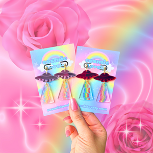Rainbow UFO Earrings | Acrylic Earrings | Alien Earrings | Magical Earrings | Celestial Earrings | UFO earrings