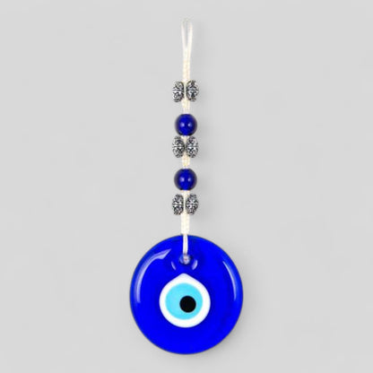 Wall Hanging Evil Eye Nazar Boncuk Mal De Ojo, Modern Boho Style Home Decor -- Silver/Blue/White