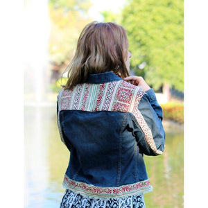 One-of-a-Kind Embroidered Tween Flower Denim Fringe Jacket - Thailand
