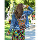 One-of-a-Kind Embroidered Tween Flower Denim Fringe Jacket - Thailand